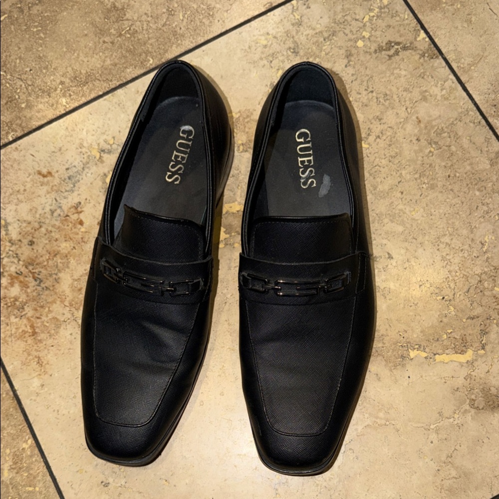 Guess Men's Black Slip-On Loafers with Chain Detail